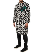Black White Logo Print Hooded Coat Men Jacket