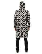 Black White Logo Print Hooded Coat Men Jacket