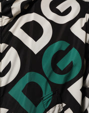 Black White Logo Print Hooded Coat Men Jacket