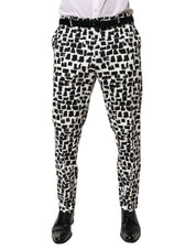 Black White Abstract Print Cotton Blend Pants