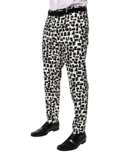 Black White Abstract Print Cotton Blend Pants