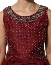 Burgundy Silk Beaded Evening Gown Dress