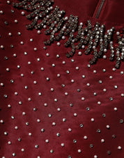 Burgundy Silk Beaded Evening Gown Dress