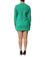 Green Viscose Acetate Mini Long Sleeve Dress