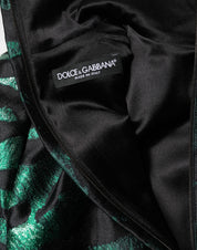 Black Green Metallic Jacquard Mini Long Dress