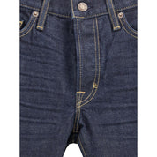 Blue Cotton Straight-Leg Jeans