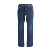 Blue Cotton Straight-Leg Jeans