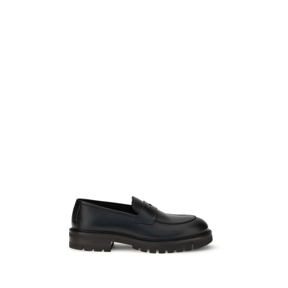 Ferragamo Black Calf Leather Slip-On Loafers