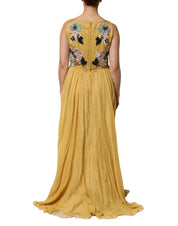 Yellow Silk Floral Embroidered Maxi Dress