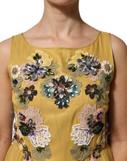 Yellow Silk Floral Embroidered Maxi Dress