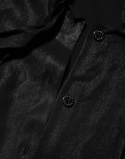Black Viscose Long Sleeve Tie Neck Blouse Top