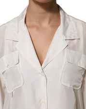 White Silk Collared 3/4 Sleeves Blouse Top