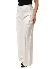 White Viscose Linen Wide Leg Palazzo Womens Pants