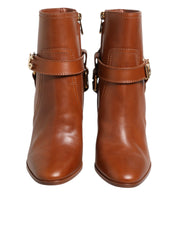 Brown Leather DG Logo Buckle Ankle Boots Shoes