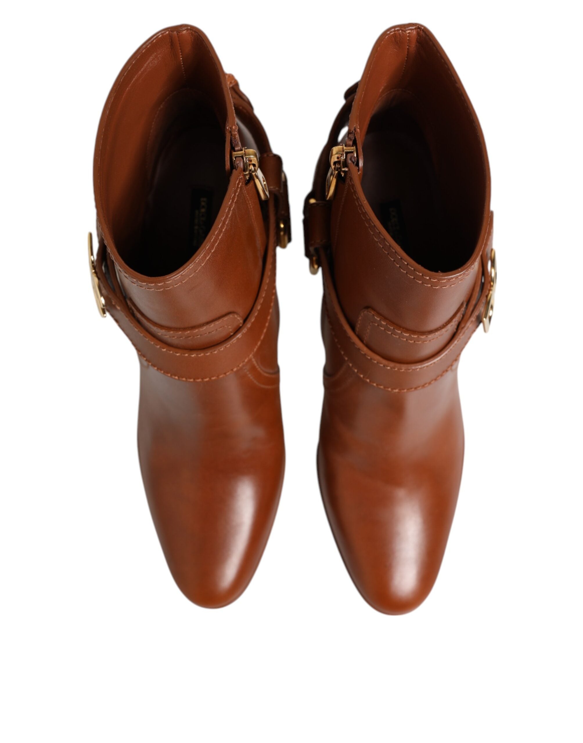 Brown Leather DG Logo Buckle Ankle Boots