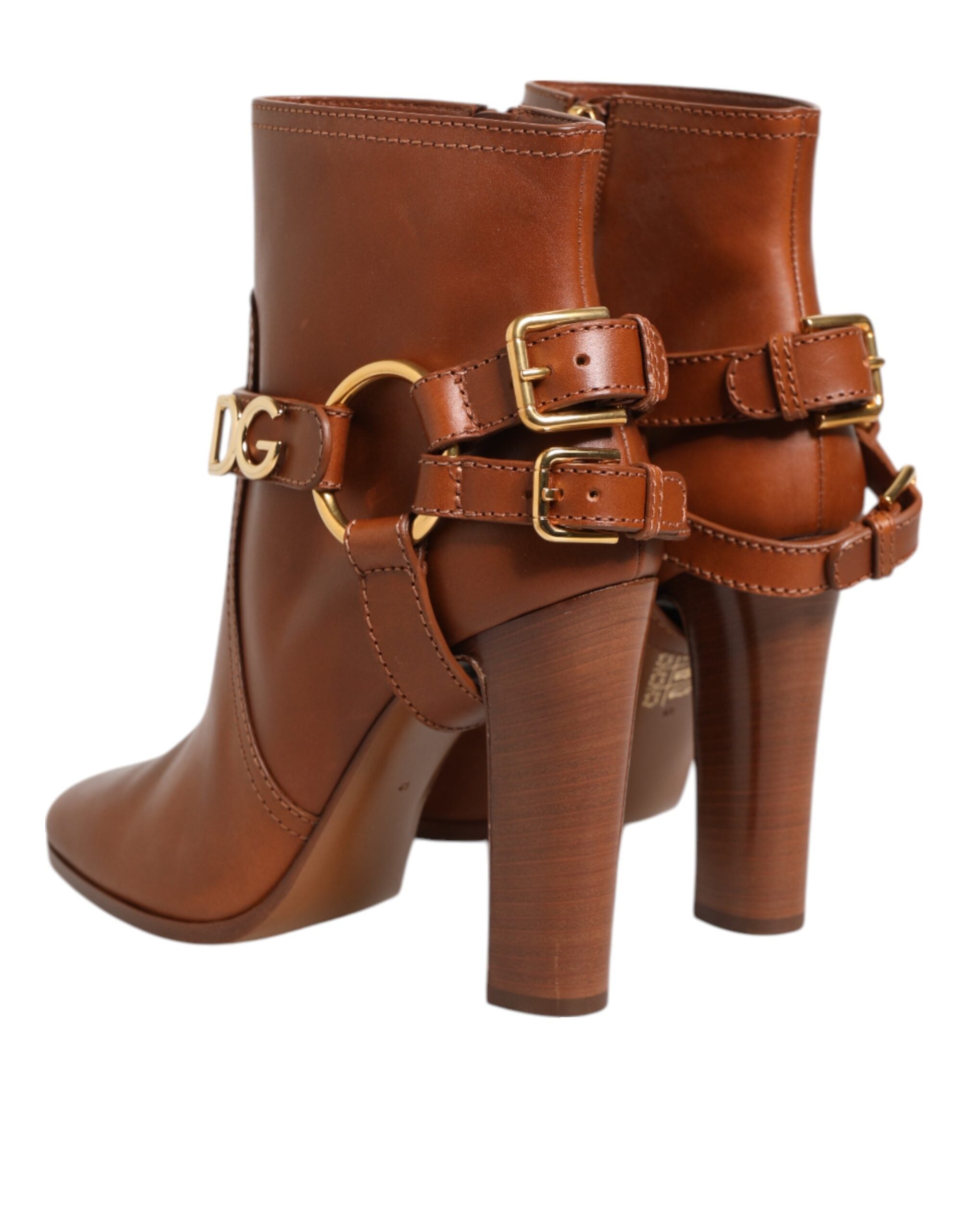 Brown Leather DG Logo Buckle Ankle Boots