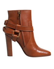 Brown Leather DG Logo Buckle Ankle Boots