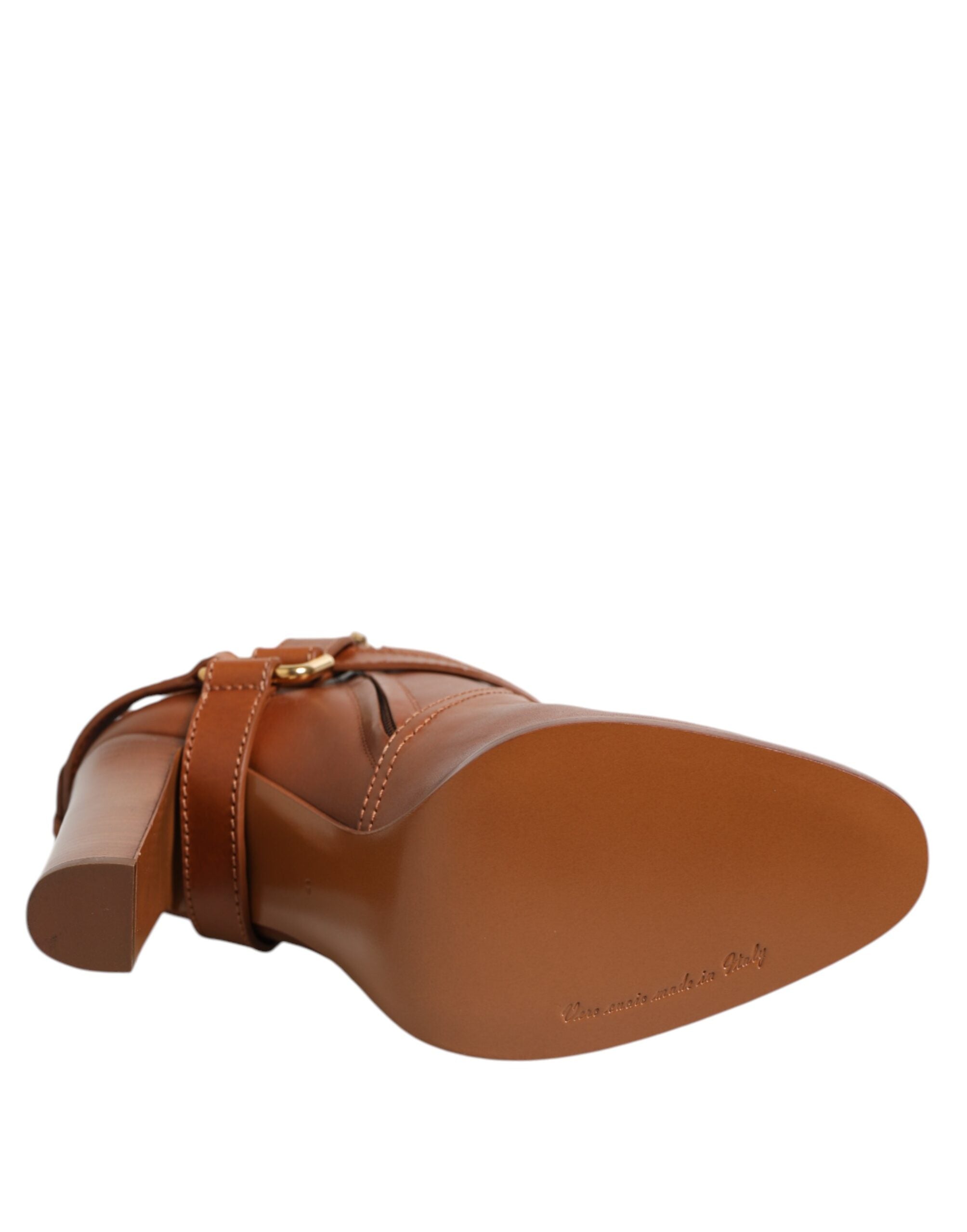 Brown Leather DG Logo Buckle Ankle Boots