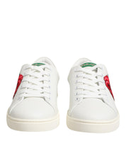 Dolce & Gabbana White Leather Rose Embroidery Low-Top Sneakers