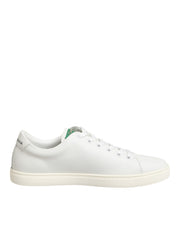 Dolce & Gabbana White Leather Rose Embroidery Low-Top Sneakers