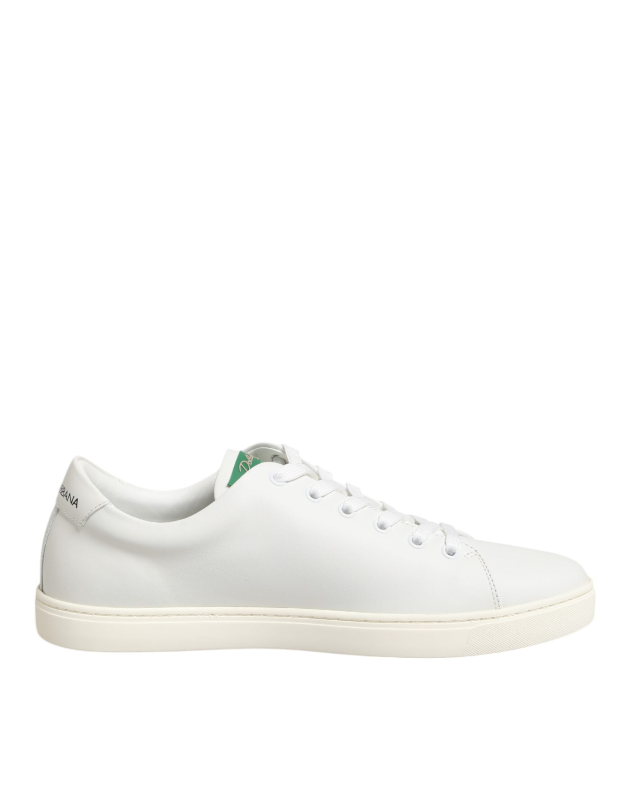 Dolce & Gabbana White Leather Rose Embroidery Low-Top Sneakers