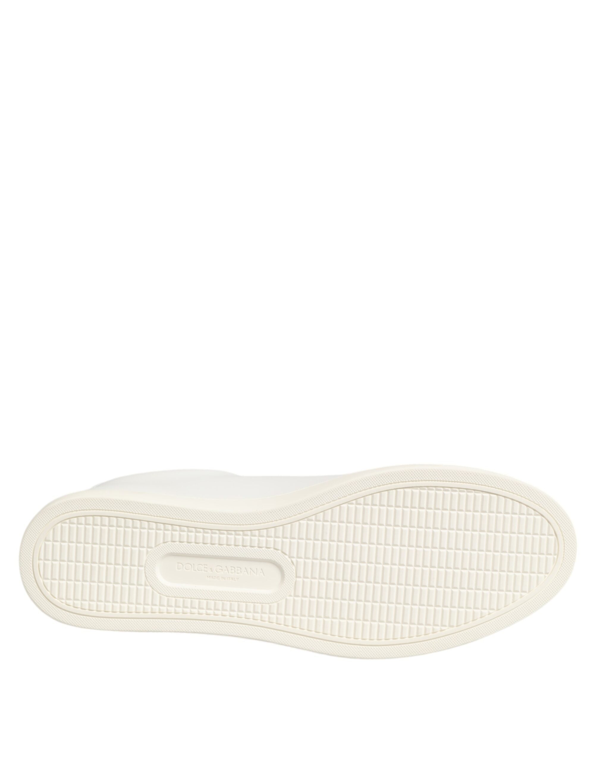 Dolce & Gabbana White Leather Rose Embroidery Low-Top Sneakers