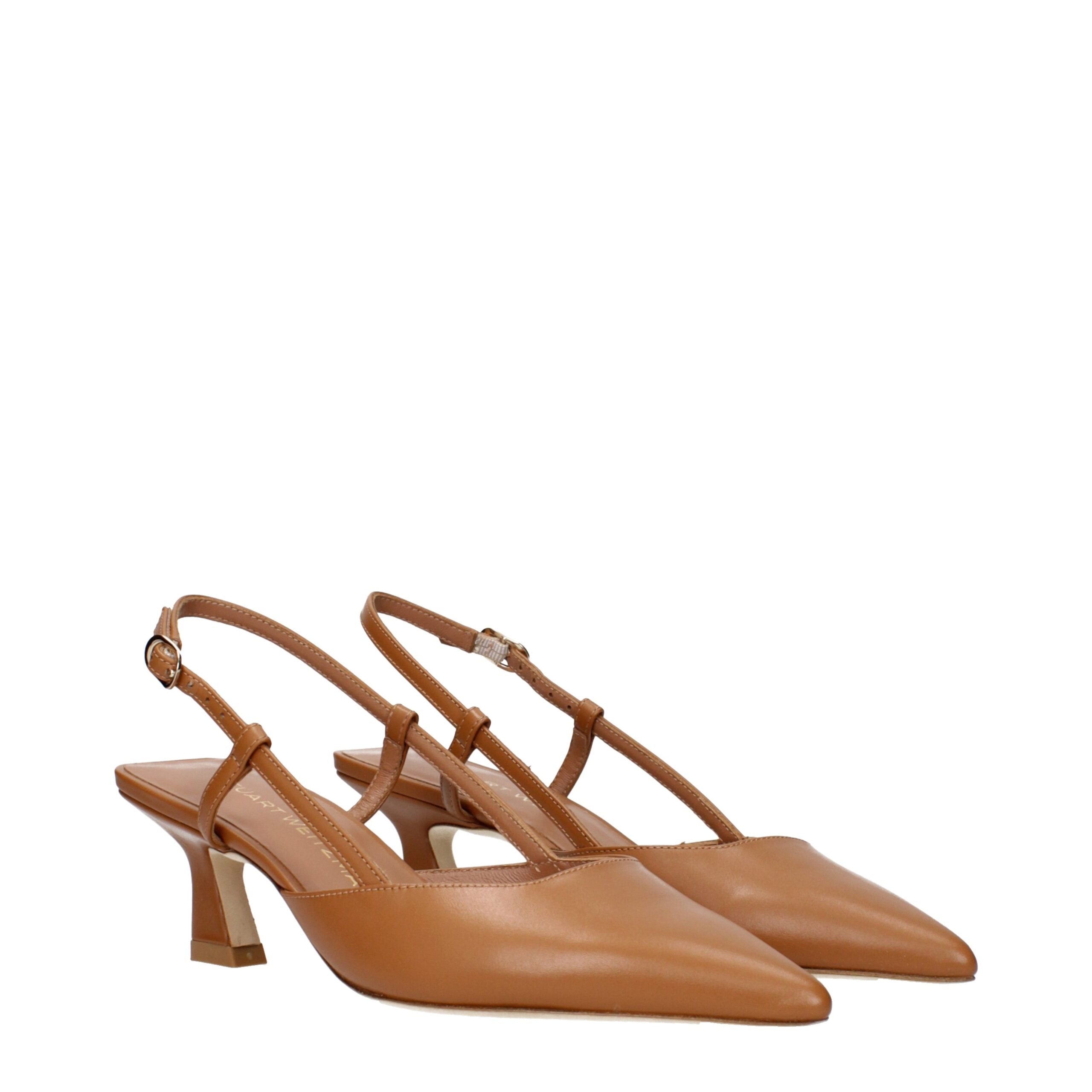 Stuart Weitzman Brown Leather Mid-Heel Pumps