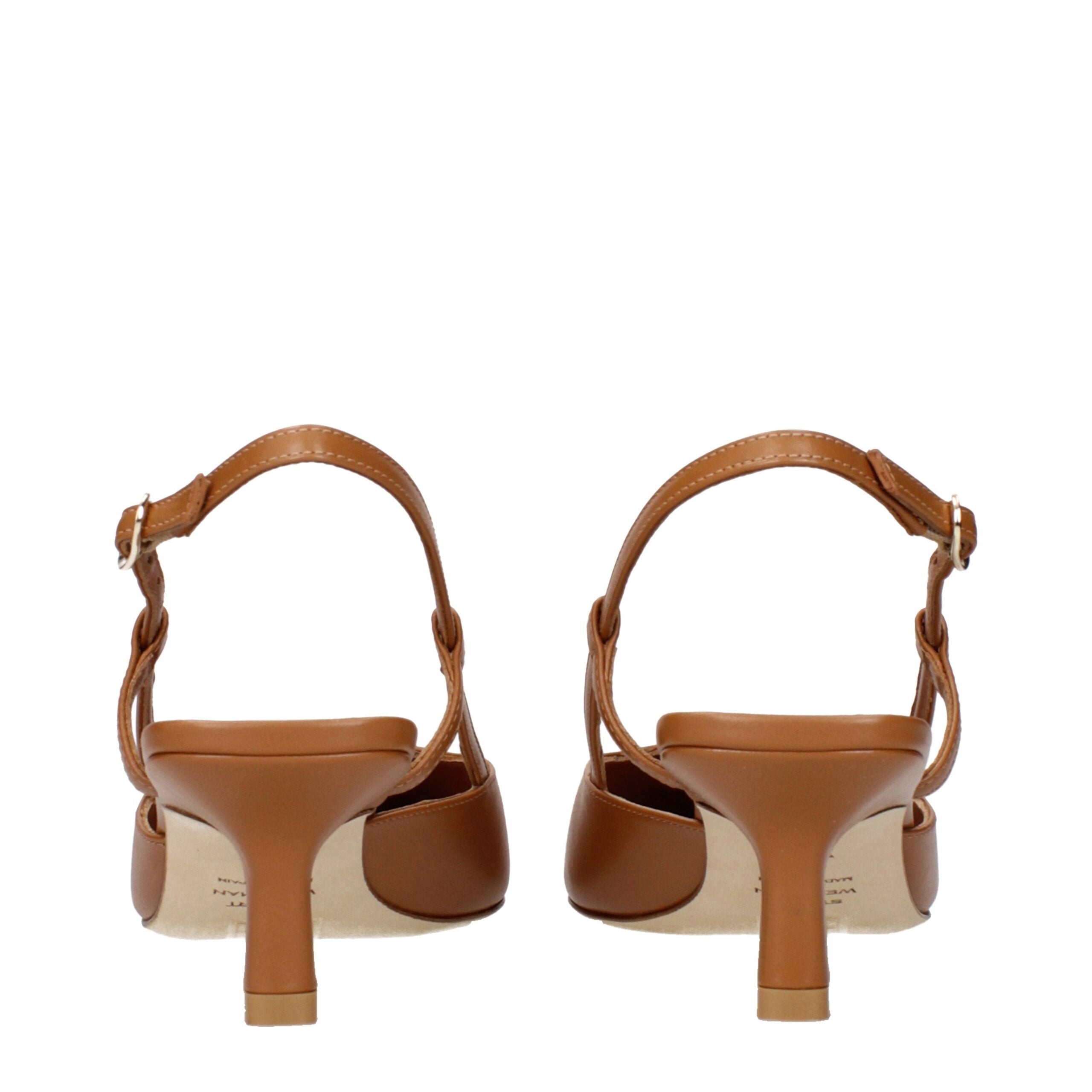 Stuart Weitzman Brown Leather Mid-Heel Pumps