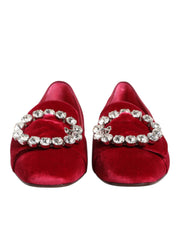 Dolce & Gabbana Red Velvet Loafers Flats