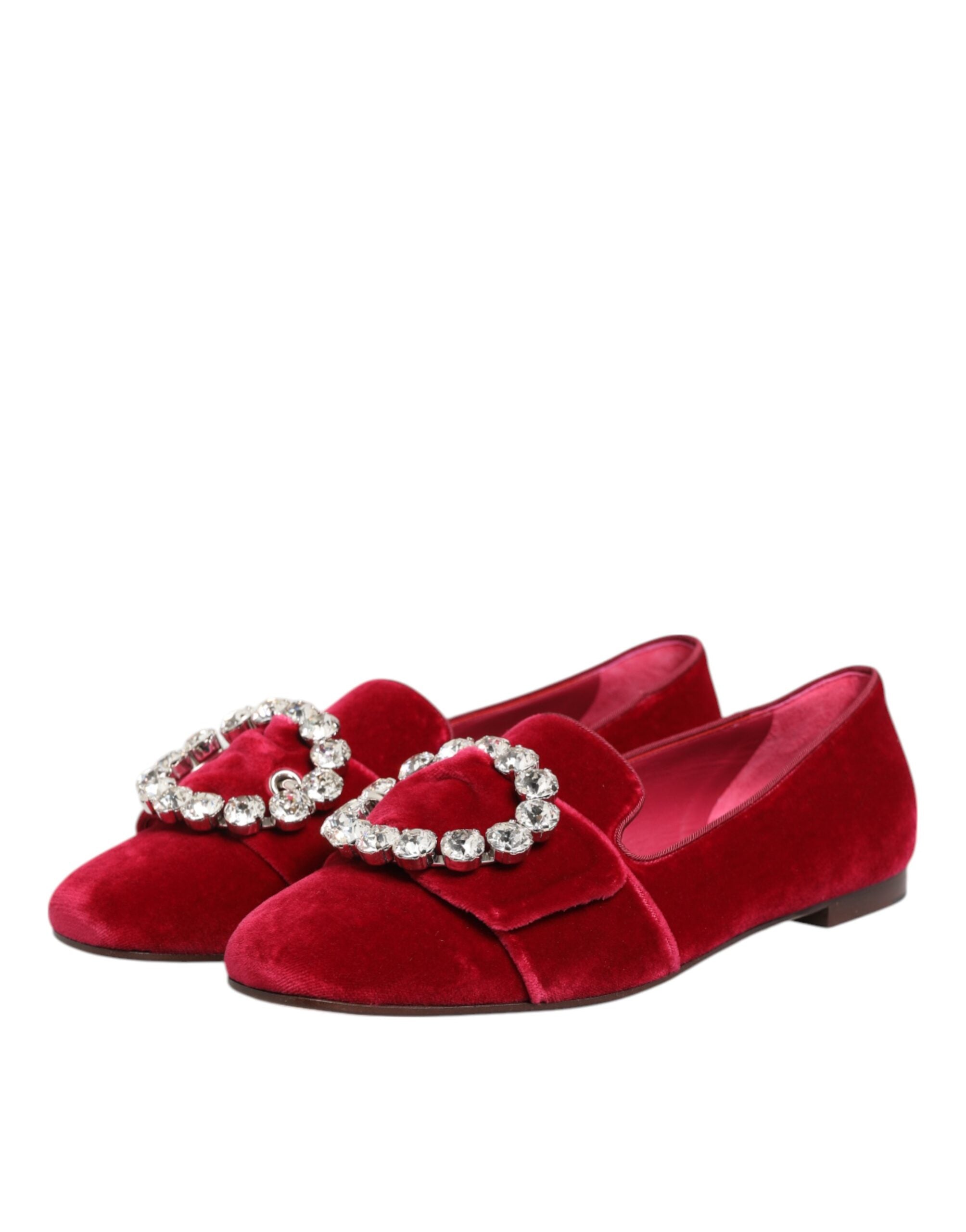 Dolce & Gabbana Red Velvet Loafers Flats