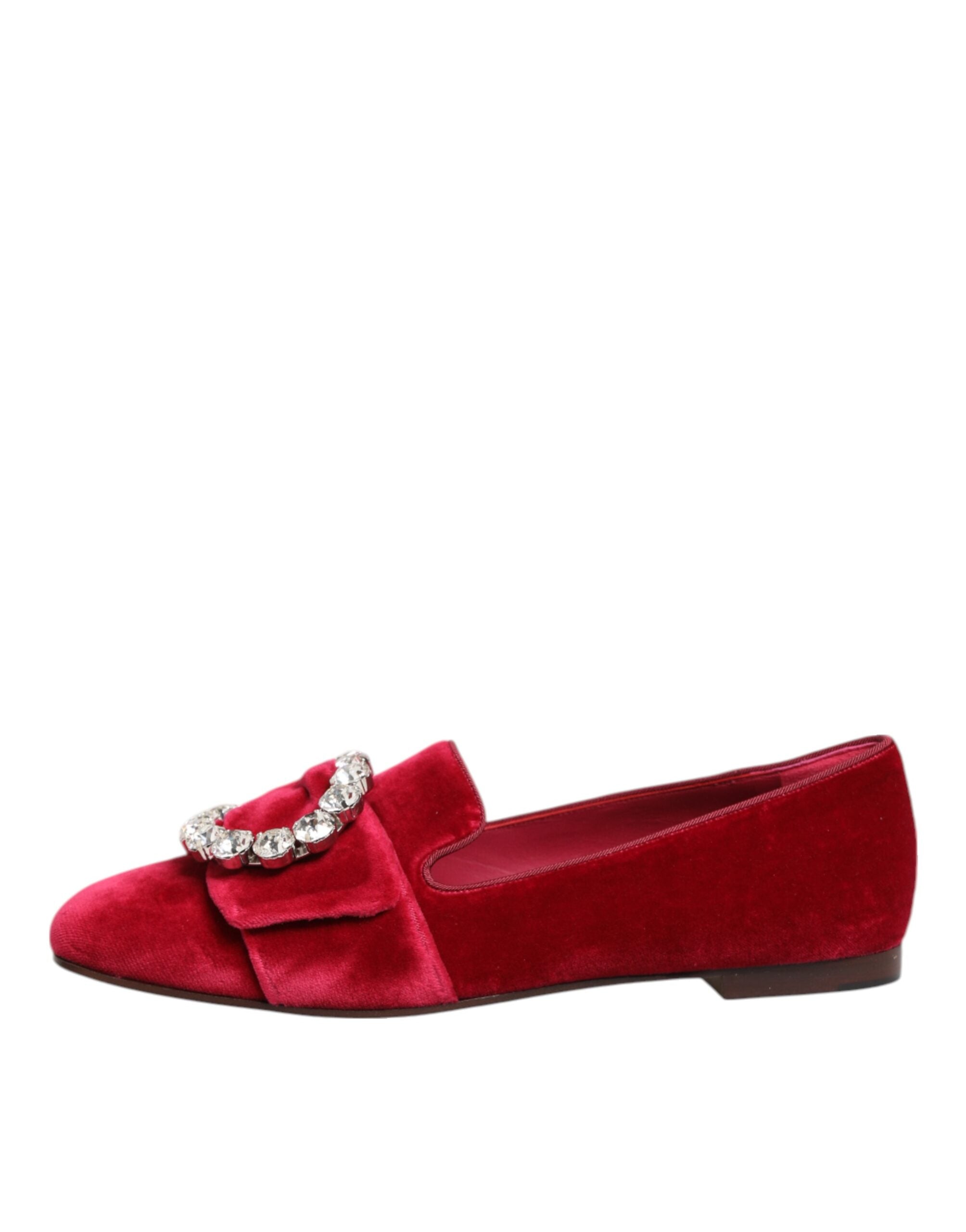 Dolce & Gabbana Red Velvet Loafers Flats