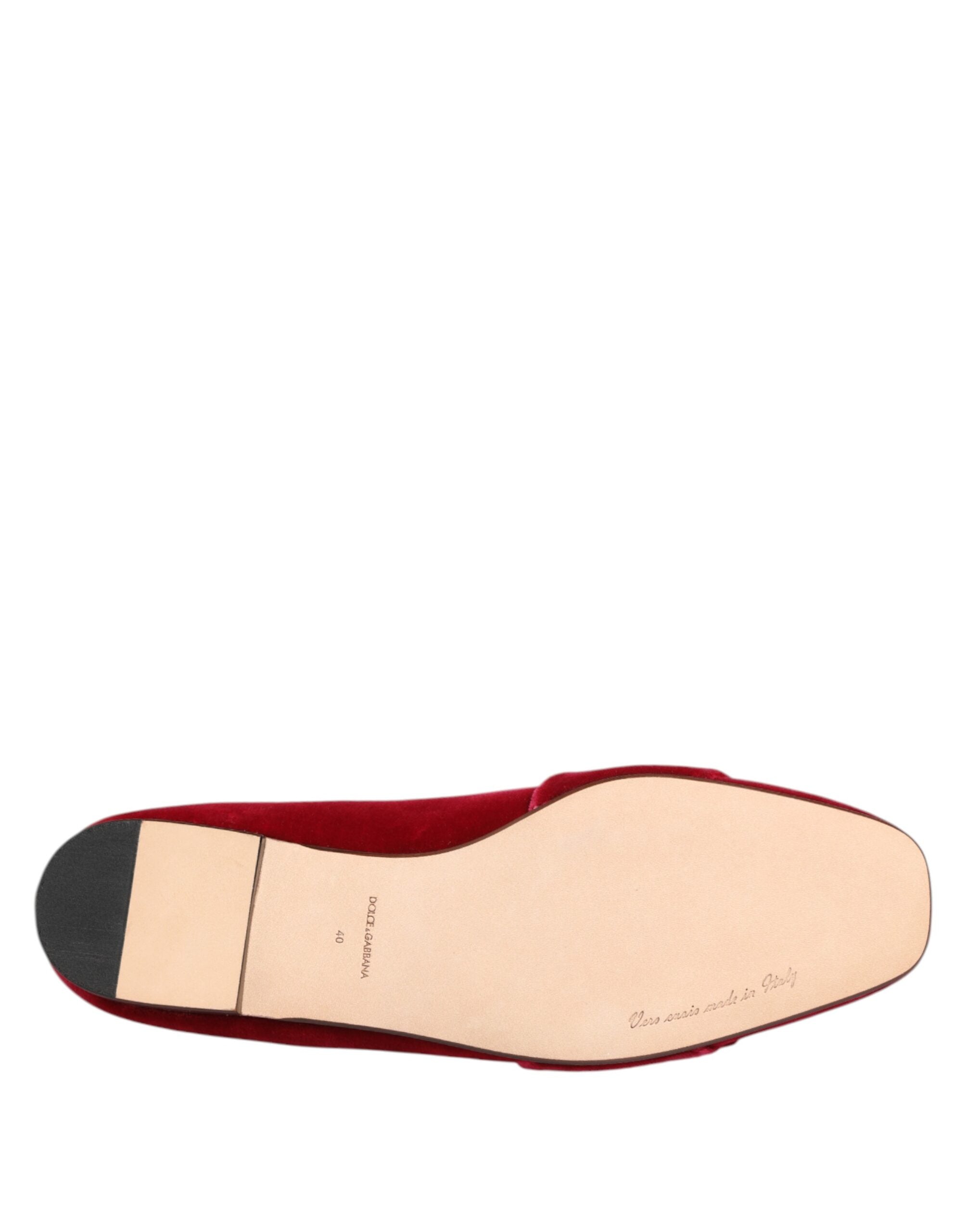 Dolce & Gabbana Red Velvet Loafers Flats
