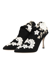 Black White Embroidered Jersey Stiletto Boots Shoes