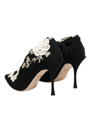 Black White Embroidered Jersey Stiletto Boots Shoes