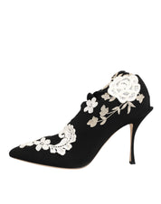 Black White Embroidered Jersey Stiletto Boots Shoes