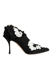 Black White Embroidered Jersey Stiletto Boots Shoes