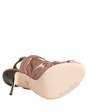 Bronze Satin Ruched Slingback Sandals Shoes