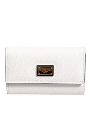 White Leather Card Case Holder Wallet Gold Logo Plate  Key Holder