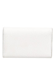 White Leather Card Case Holder Wallet Gold Logo Plate  Key Holder