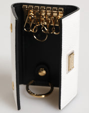White Leather Card Case Holder Wallet Gold Logo Plate  Key Holder