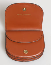 Brown Black Calf Leather Leopard Print Logo Plaque Wallet