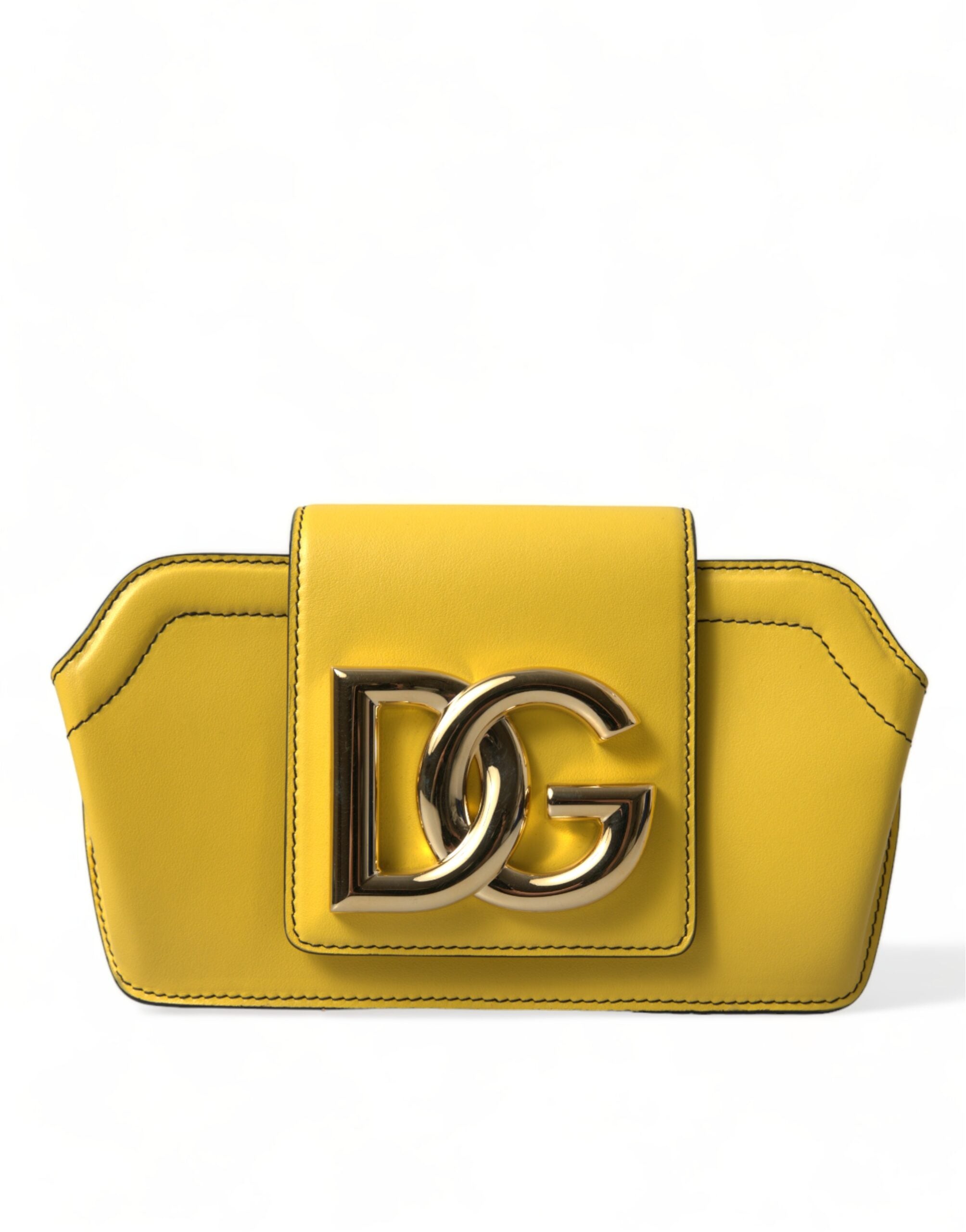Dolce & Gabbana Yellow Calfskin Clutch Crossbody Case Bag