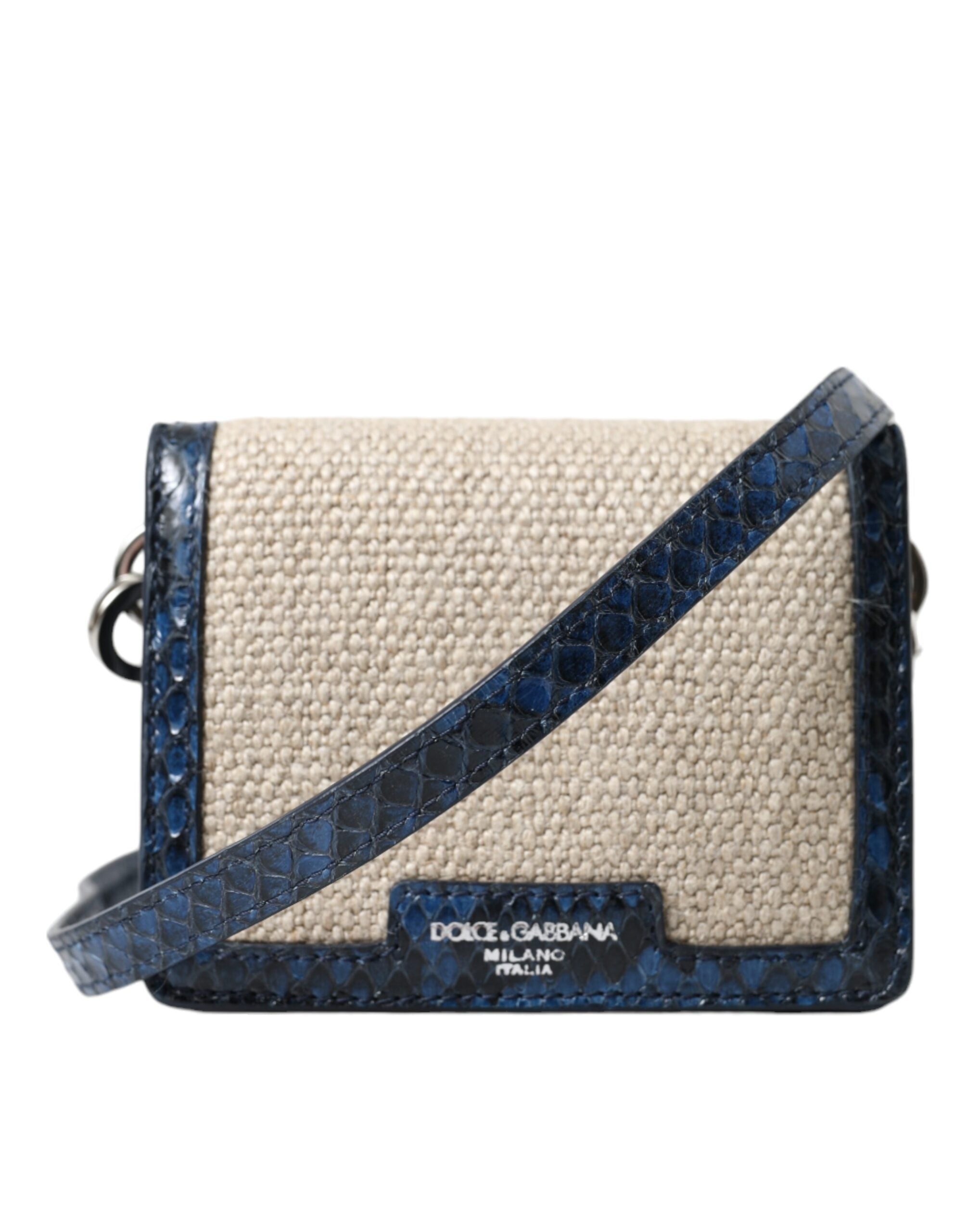 Beige raffia mini axelväska med blå läderdetaljer, crossbody-modell