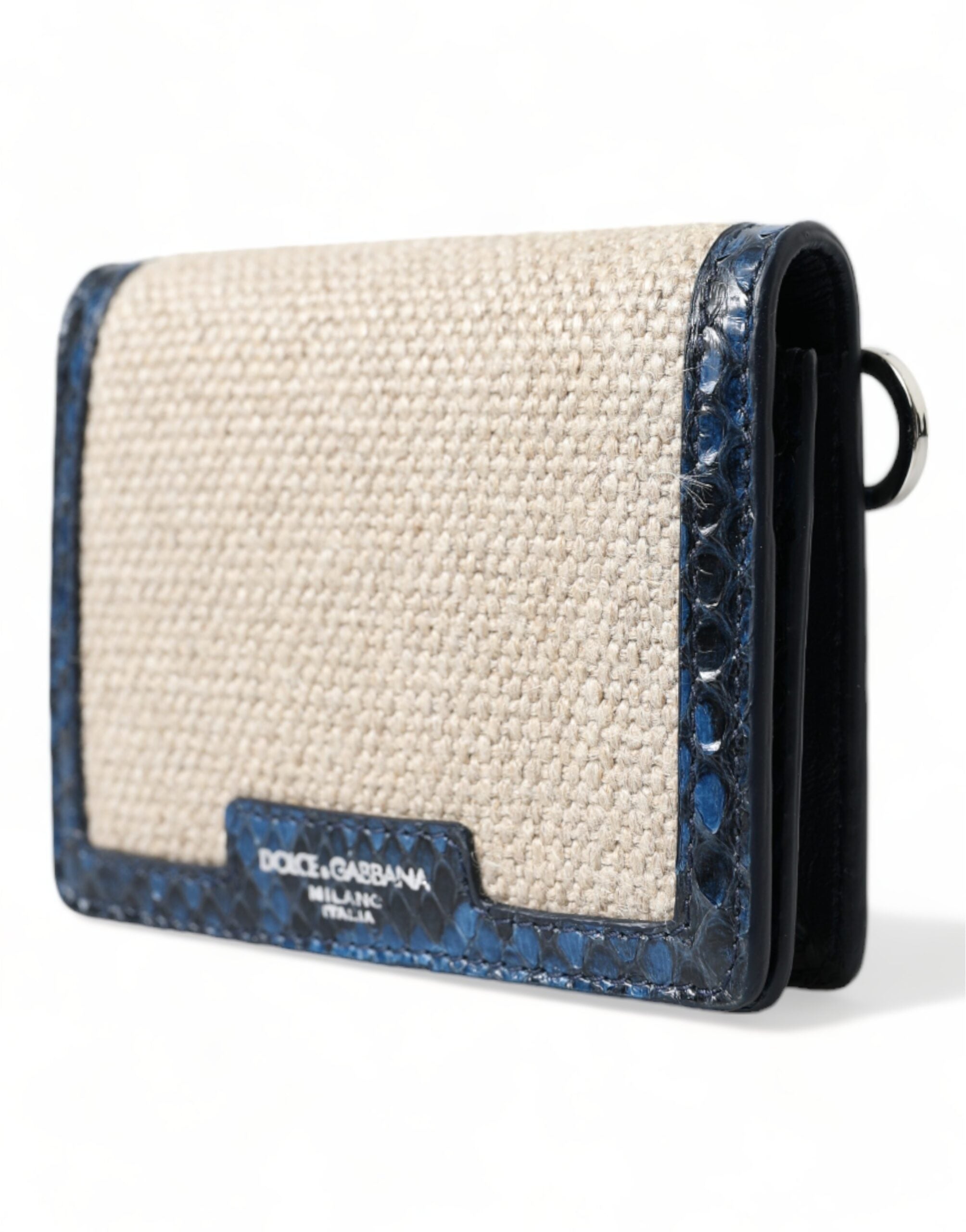 Beige raffia mini axelväska med blå läderdetaljer, crossbody-modell