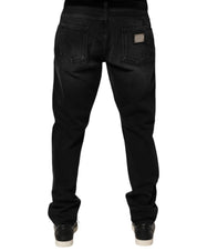 Black Washed Cotton Skinny Men Denim Jeans