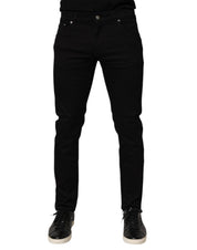 Black Cotton Blend Skinny Men Trouser Pants