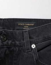 Black Cotton Logo Men Mid Waist Denim Jeans