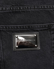 Black Cotton Logo Men Mid Waist Denim Jeans