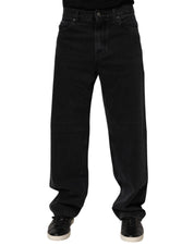 Black Cotton Logo Men Mid Waist Denim Jeans