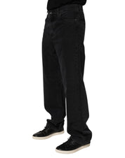 Black Cotton Logo Men Mid Waist Denim Jeans